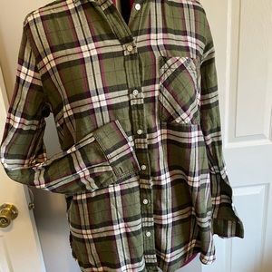 Express flannel button down - olive green and maroon